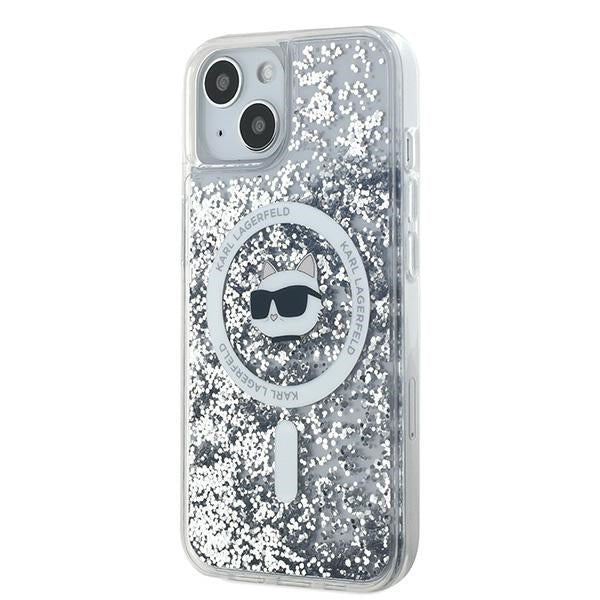 MagSafe Case for Apple iPhone 14, Karl Lagerfeld, Liquid Glitter Choupette's Head, Transparent