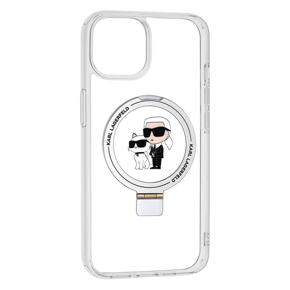 Etui MagSafe dla Apple iPhone 14, Karl Lagerfeld, Ring Stand Karl & Choupette, Białe