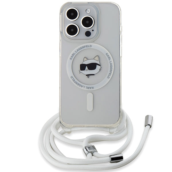 Etui MagSafe dla Apple iPhone 14 Pro, Karl Lagerfeld, IML Crossbody Choupette's Head with Strap, Przezroczyste