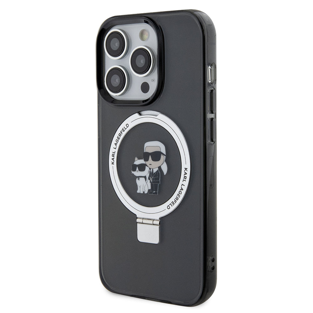 MagSafe Case for Apple iPhone 14 Pro, Karl Lagerfeld, Ring Stand Karl & Choupette, Black