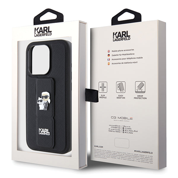 MagSafe Case for Apple iPhone 14 Pro, Karl Lagerfeld, Saffiano Gripstand Karl & Choupette, Black