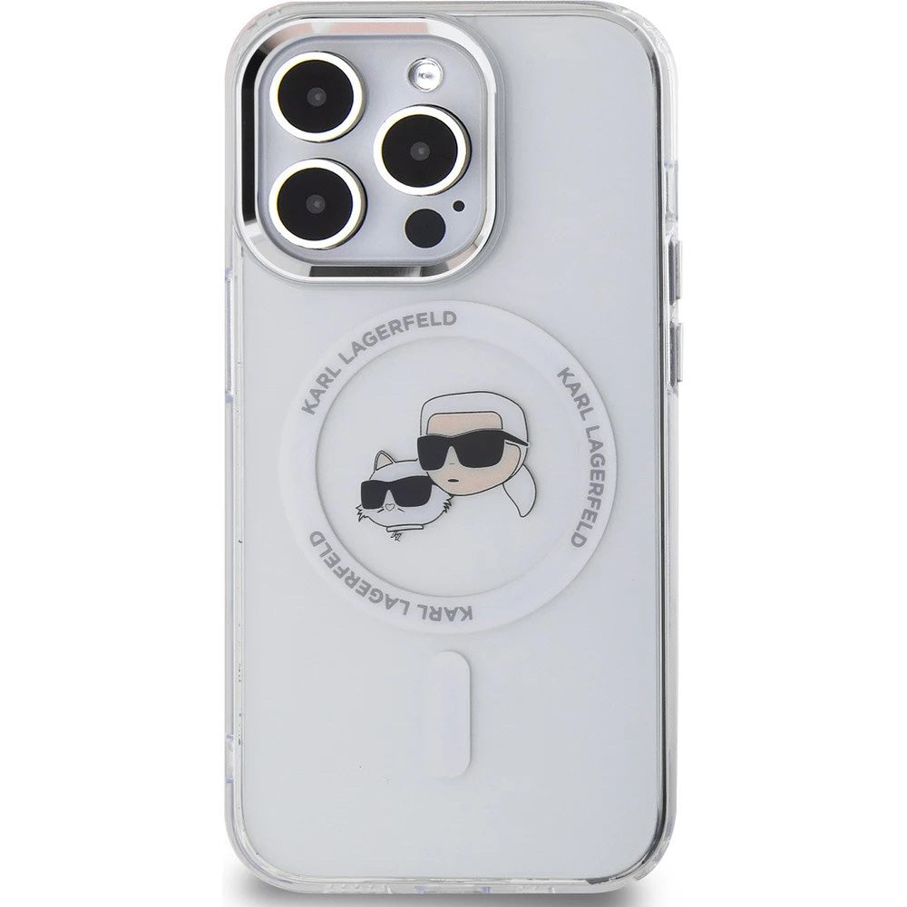Etui MagSafe dla Apple iPhone 14 Pro Max, Karl Lagerfeld, IML Metal Karl & Choupette's Heads, Białe.