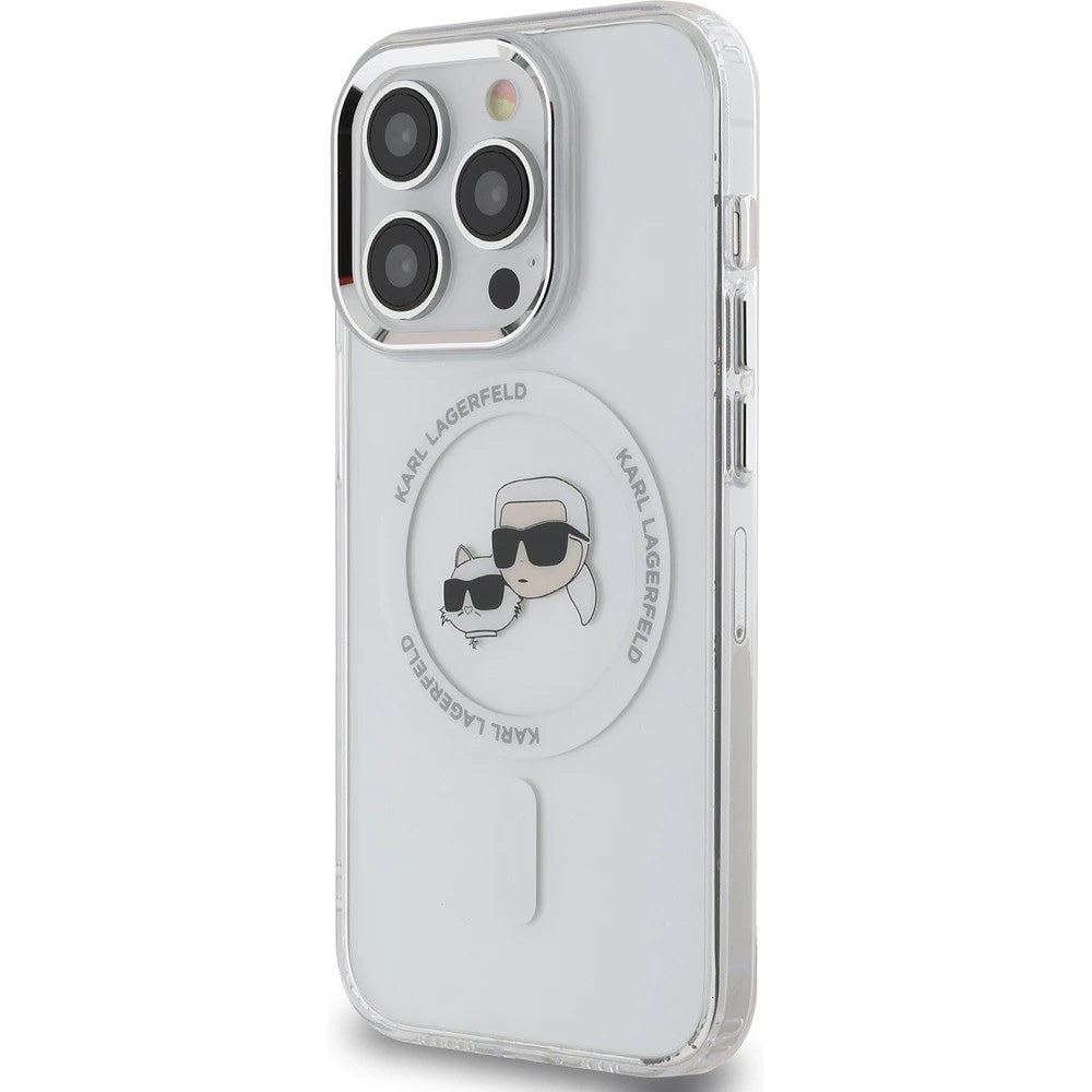 Etui MagSafe dla Apple iPhone 14 Pro Max, Karl Lagerfeld, IML Metal Karl & Choupette's Heads, Białe.
