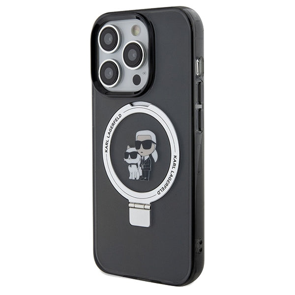 Etui MagSafe dla Apple iPhone 14 Pro Max, Karl Lagerfeld, Ring Stand Karl & Choupette, Czarne