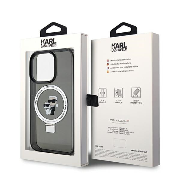 Etui MagSafe dla Apple iPhone 14 Pro Max, Karl Lagerfeld, Ring Stand Karl & Choupette, Czarne