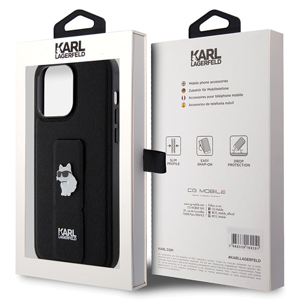 MagSafe Case for Apple iPhone 14 Pro Max, Karl Lagerfeld, Saffiano Gripstand Choupette, Black