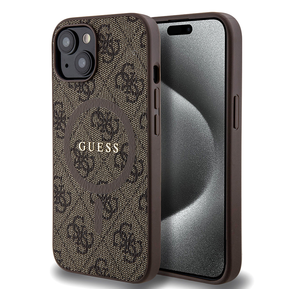 Etui MagSafe dla Apple iPhone 15, Guess, Kolekcja 4G, Brązowy