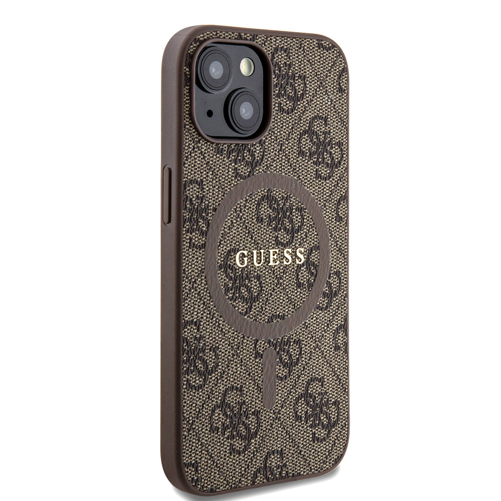 Etui MagSafe dla Apple iPhone 15, Guess, Kolekcja 4G, Brązowy