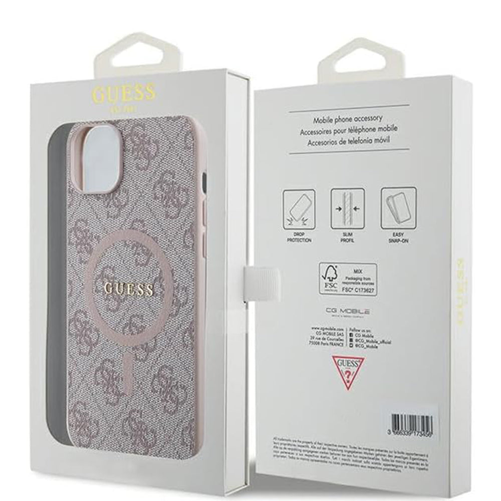 Etui MagSafe dla Apple iPhone 15, Guess, Kolekcja 4G, Różowy