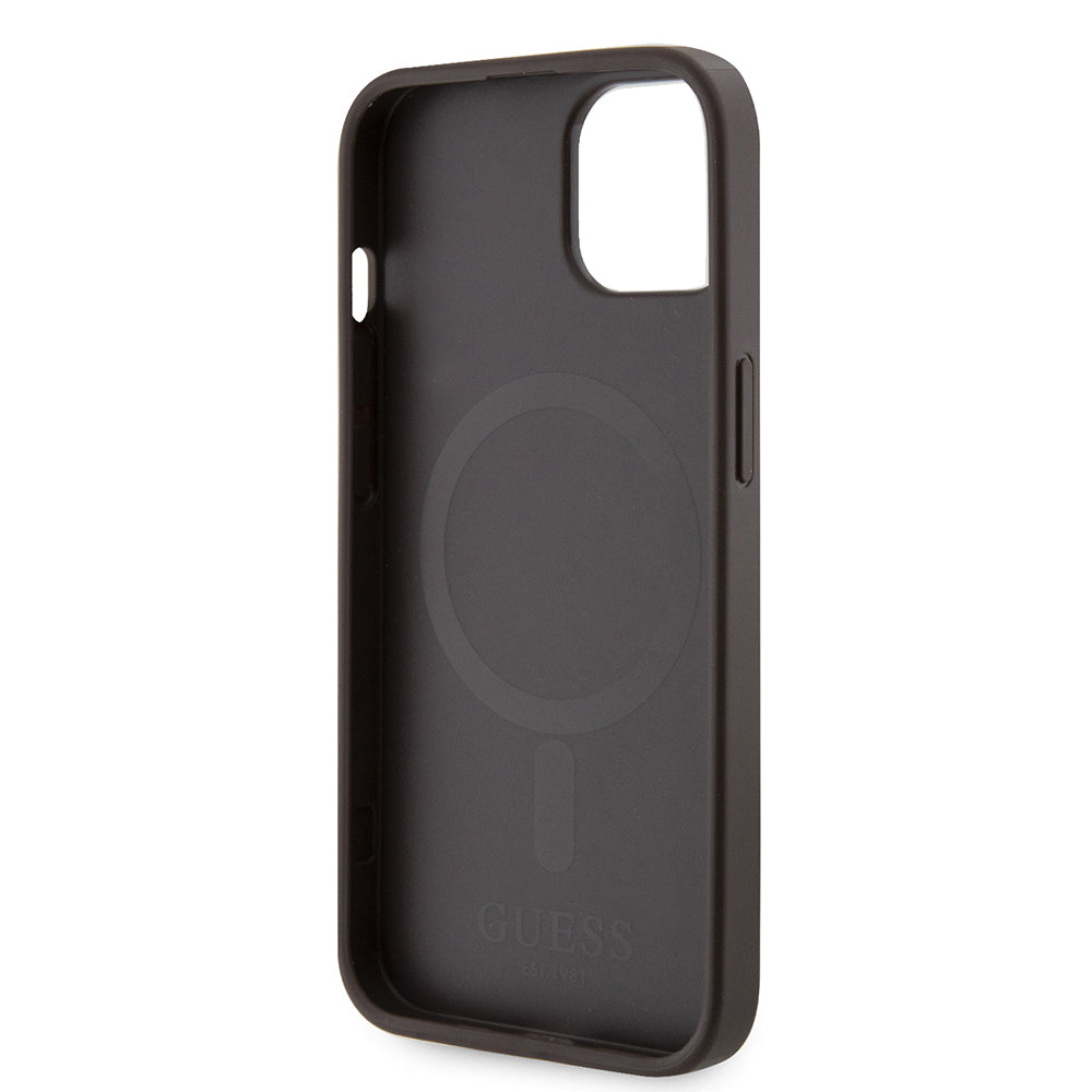 Etui MagSafe dla Apple iPhone 15, Guess, 4G Printed Stripes, Brązowy