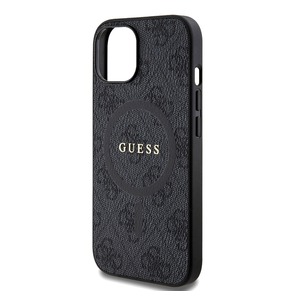 MagSafe Case for Apple iPhone 15, Guess, 4G Ring Classic Logo, Black
