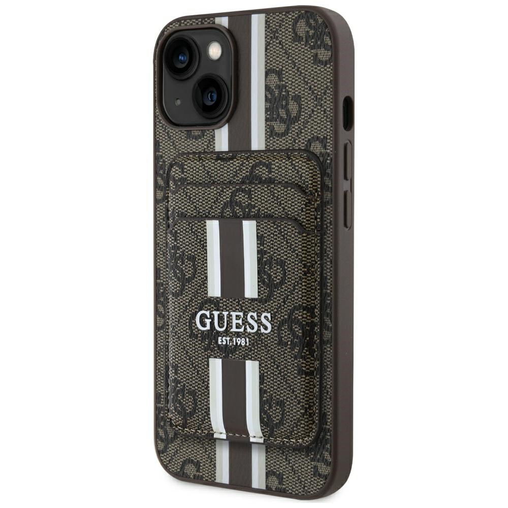 Etui MagSafe do Apple iPhone 15, Guess, Cardslot 4G Stripes, Brązowe