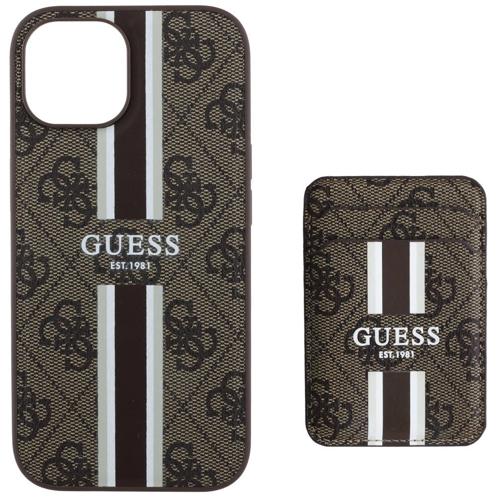 Etui MagSafe do Apple iPhone 15, Guess, Cardslot 4G Stripes, Brązowe