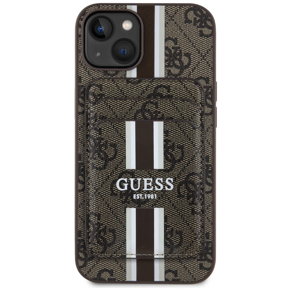 Etui MagSafe do Apple iPhone 15, Guess, Cardslot 4G Stripes, Brązowe