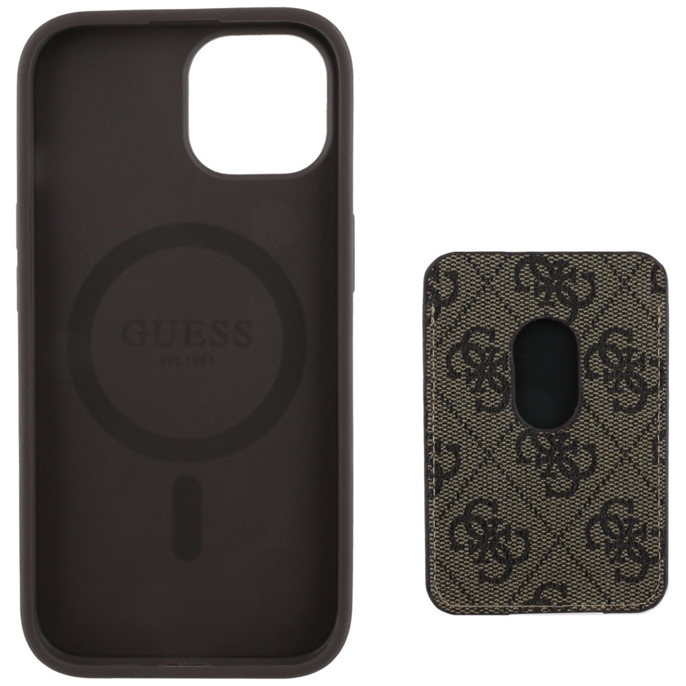 Etui MagSafe do Apple iPhone 15, Guess, Cardslot 4G Stripes, Brązowe
