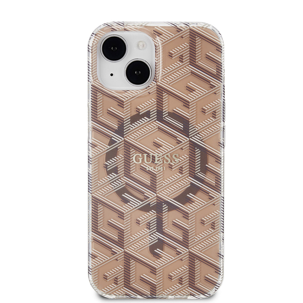 Etui MagSafe dla Apple iPhone 15, Guess, IML Gcube, Brązowy