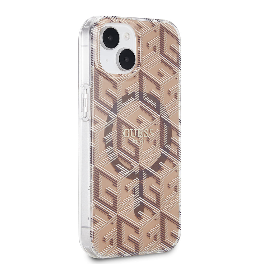 Etui MagSafe dla Apple iPhone 15, Guess, IML Gcube, Brązowy