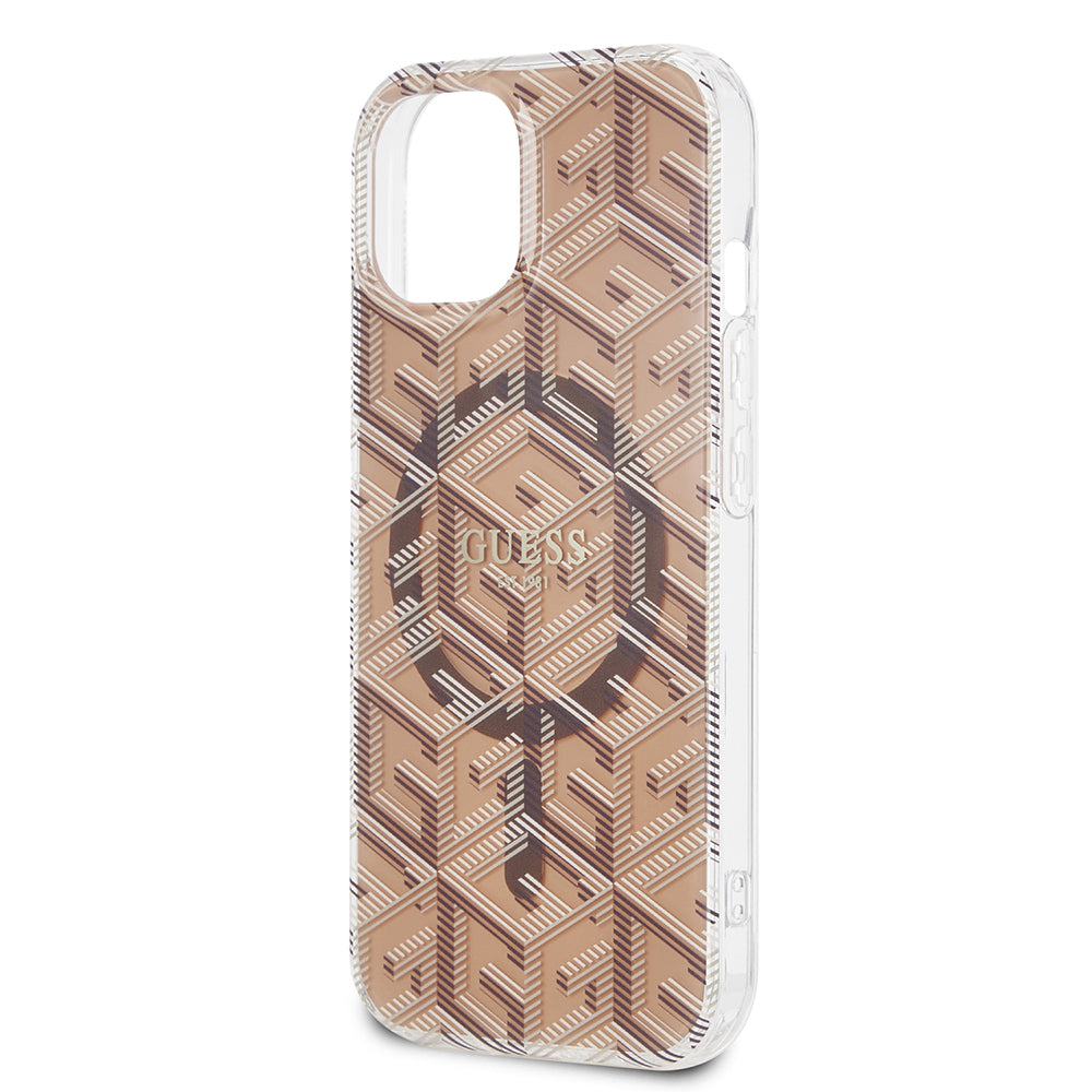 Etui MagSafe dla Apple iPhone 15, Guess, IML Gcube, Brązowy
