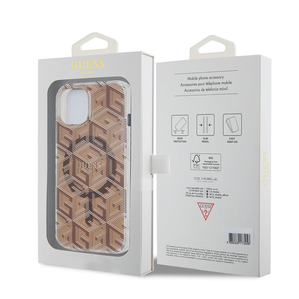 Etui MagSafe dla Apple iPhone 15, Guess, IML Gcube, Brązowy