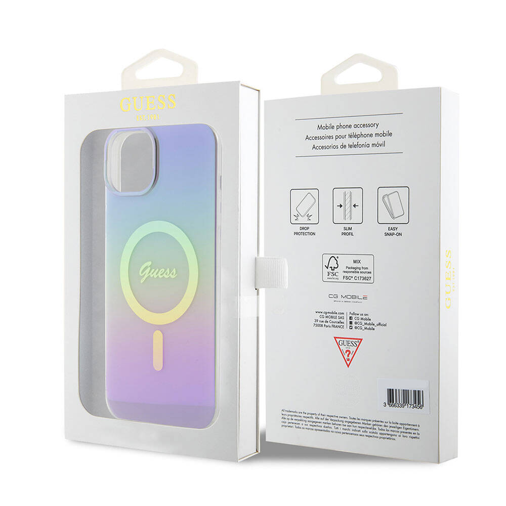 Etui MagSafe dla Apple iPhone 15, Guess, IML Iridescent, Fioletowy