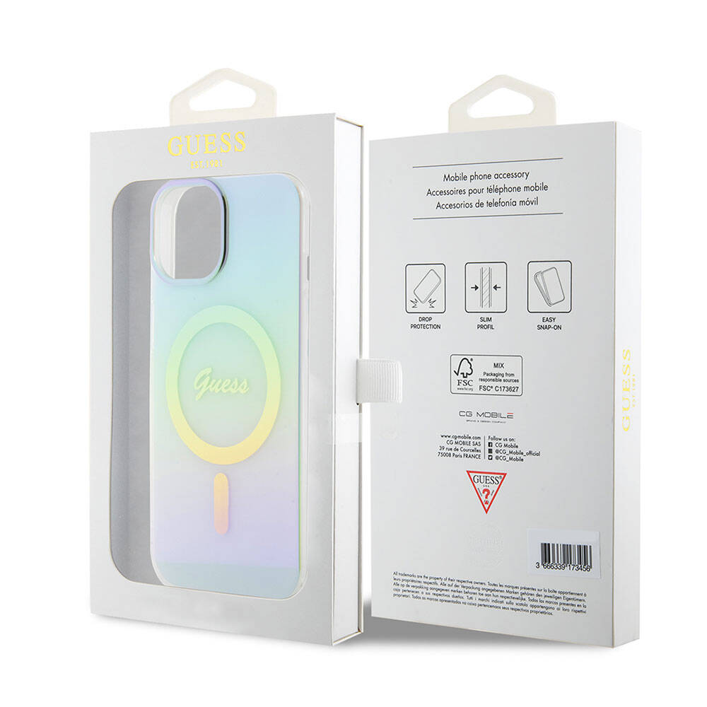 Etui MagSafe dla Apple iPhone 15, Guess, IML Iridescent, Turkusowy