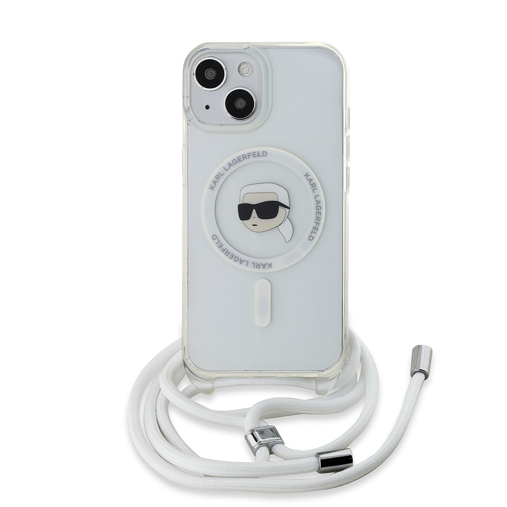 Etui MagSafe dla Apple iPhone 15, Karl Lagerfeld, IML Crossbody Karl's Head, Przezroczyste