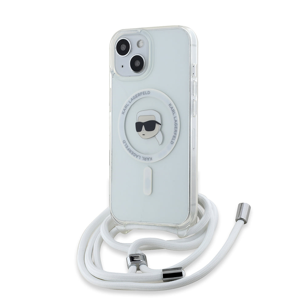 Etui MagSafe dla Apple iPhone 15, Karl Lagerfeld, IML Crossbody Karl's Head, Przezroczyste