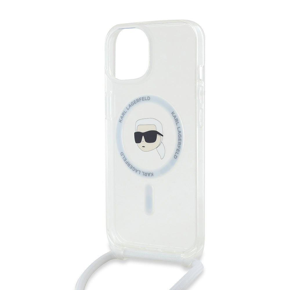 Etui MagSafe dla Apple iPhone 15, Karl Lagerfeld, IML Crossbody Karl's Head, Przezroczyste