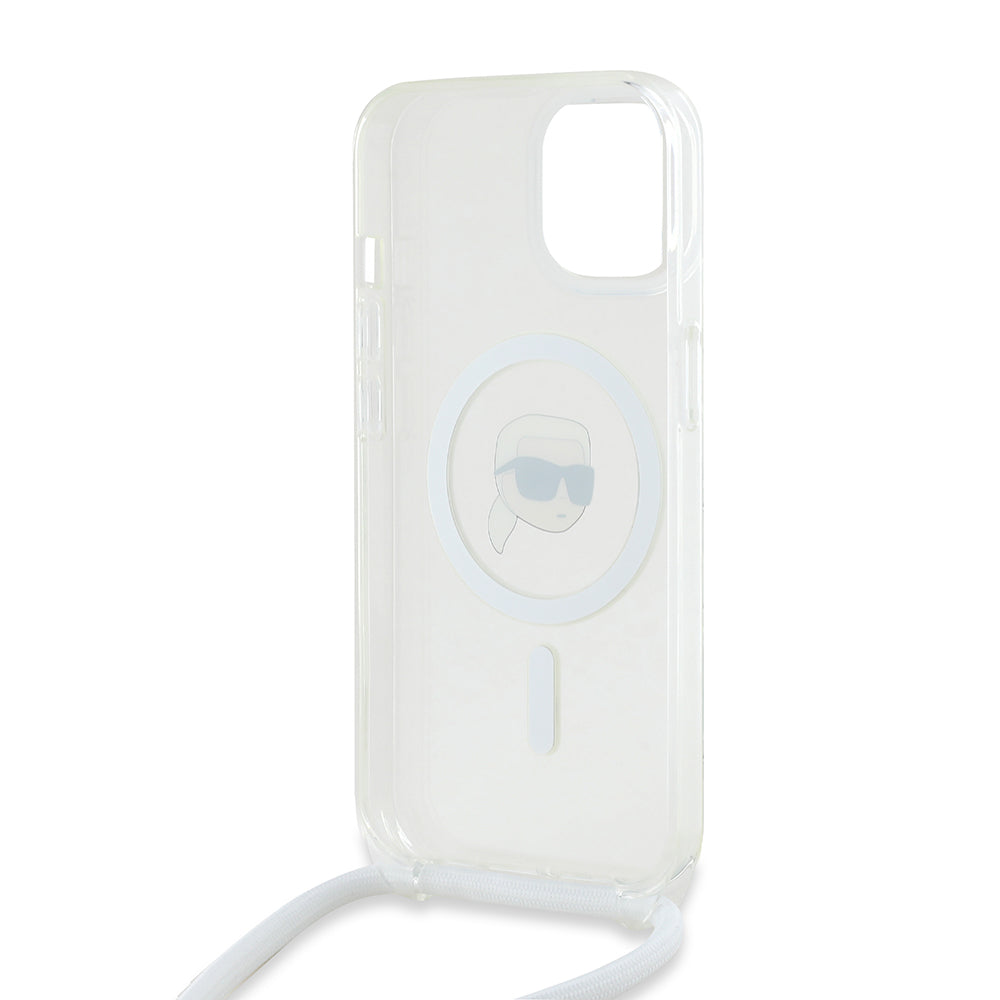 Etui MagSafe dla Apple iPhone 15, Karl Lagerfeld, IML Crossbody Karl's Head, Przezroczyste