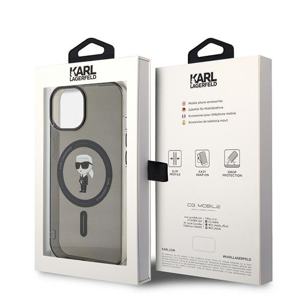 Etui MagSafe dla Apple iPhone 15, Karl Lagerfeld, IML Ikonik Karl, Czarne