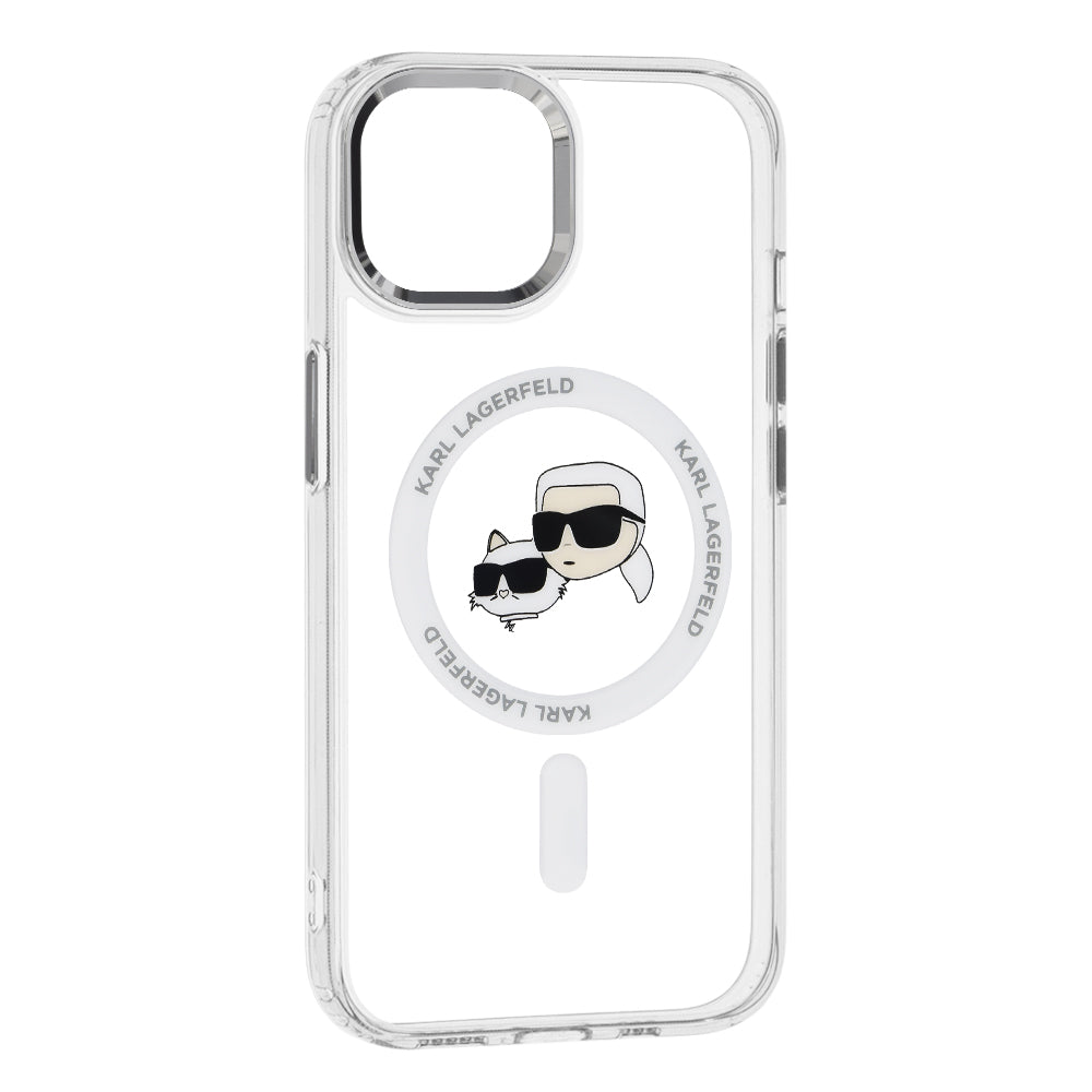 Etui MagSafe dla Apple iPhone 15, Karl Lagerfeld, IML Metal Karl & Choupette's Heads, Białe