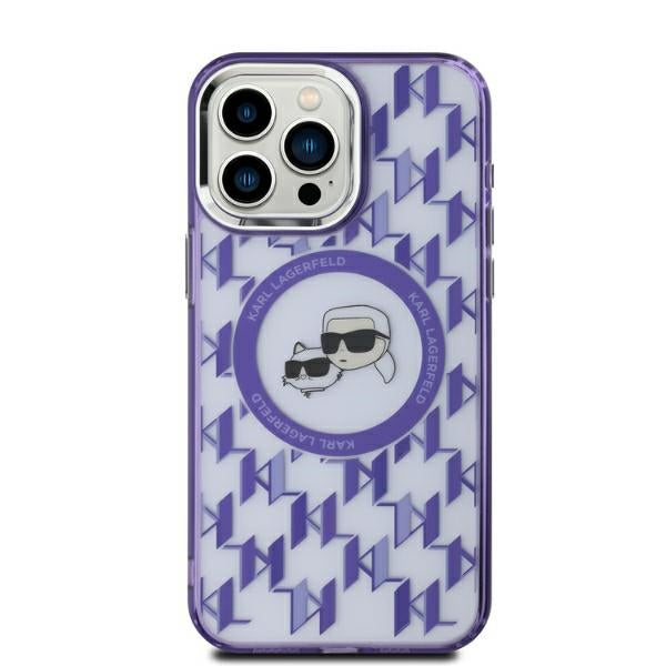Etui MagSafe dla Apple iPhone 15, Karl Lagerfeld, IML Monogram Karl & Choupette's Heads, Fioletowy