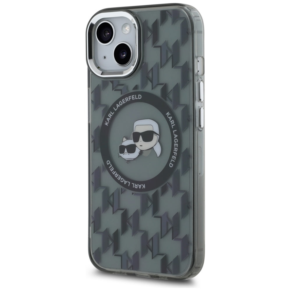 Etui MagSafe dla Apple iPhone 15, Karl Lagerfeld, IML Monogram Karl & Choupette's Heads, Czarne