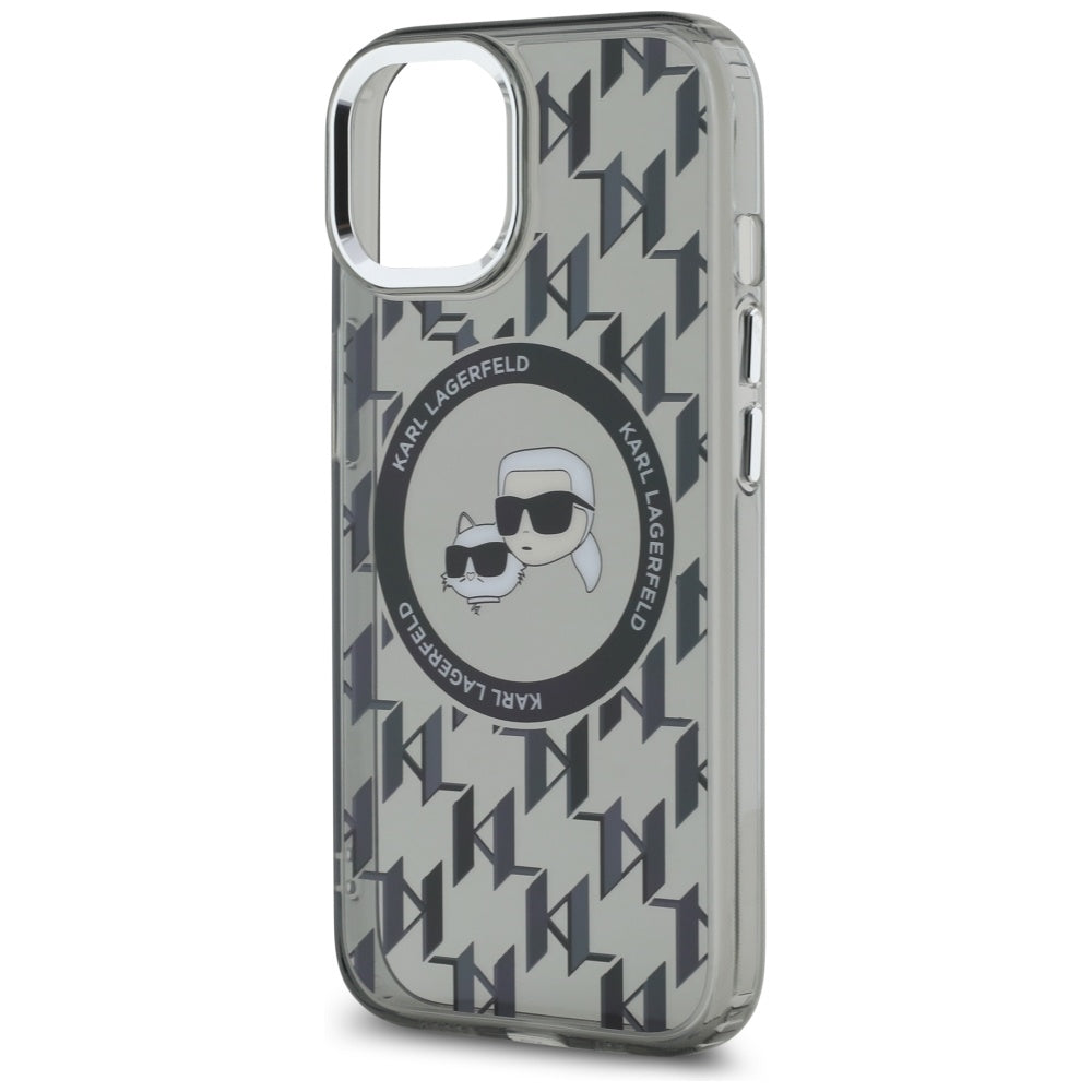Etui MagSafe dla Apple iPhone 15, Karl Lagerfeld, IML Monogram Karl & Choupette's Heads, Czarne