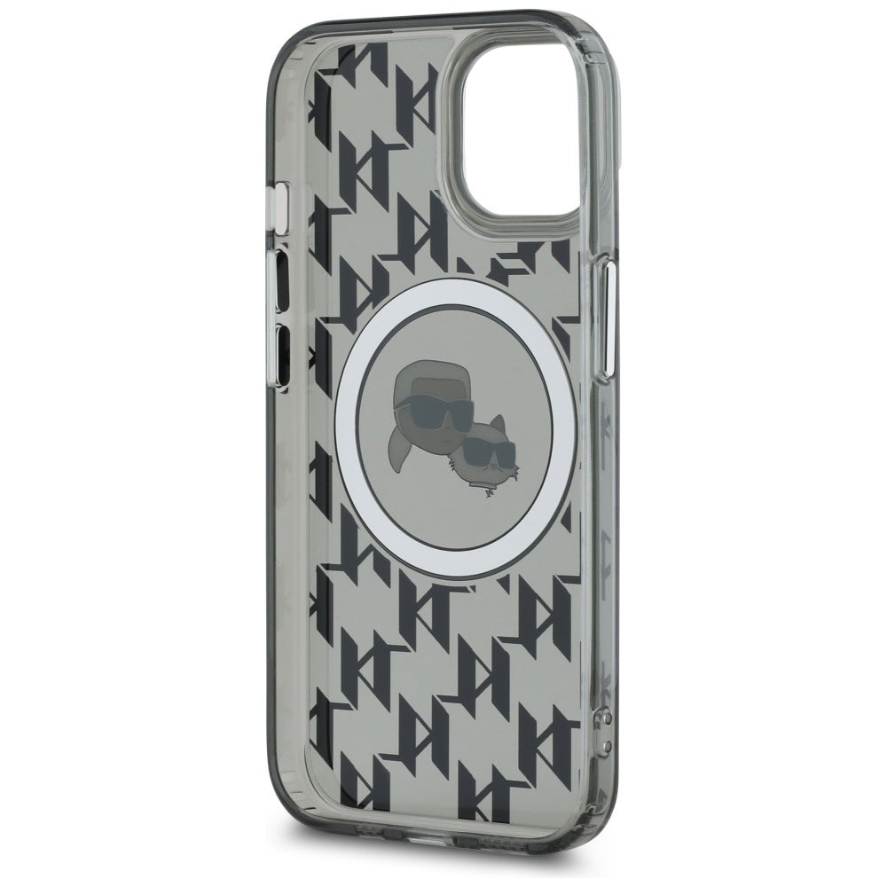 Etui MagSafe dla Apple iPhone 15, Karl Lagerfeld, IML Monogram Karl & Choupette's Heads, Czarne