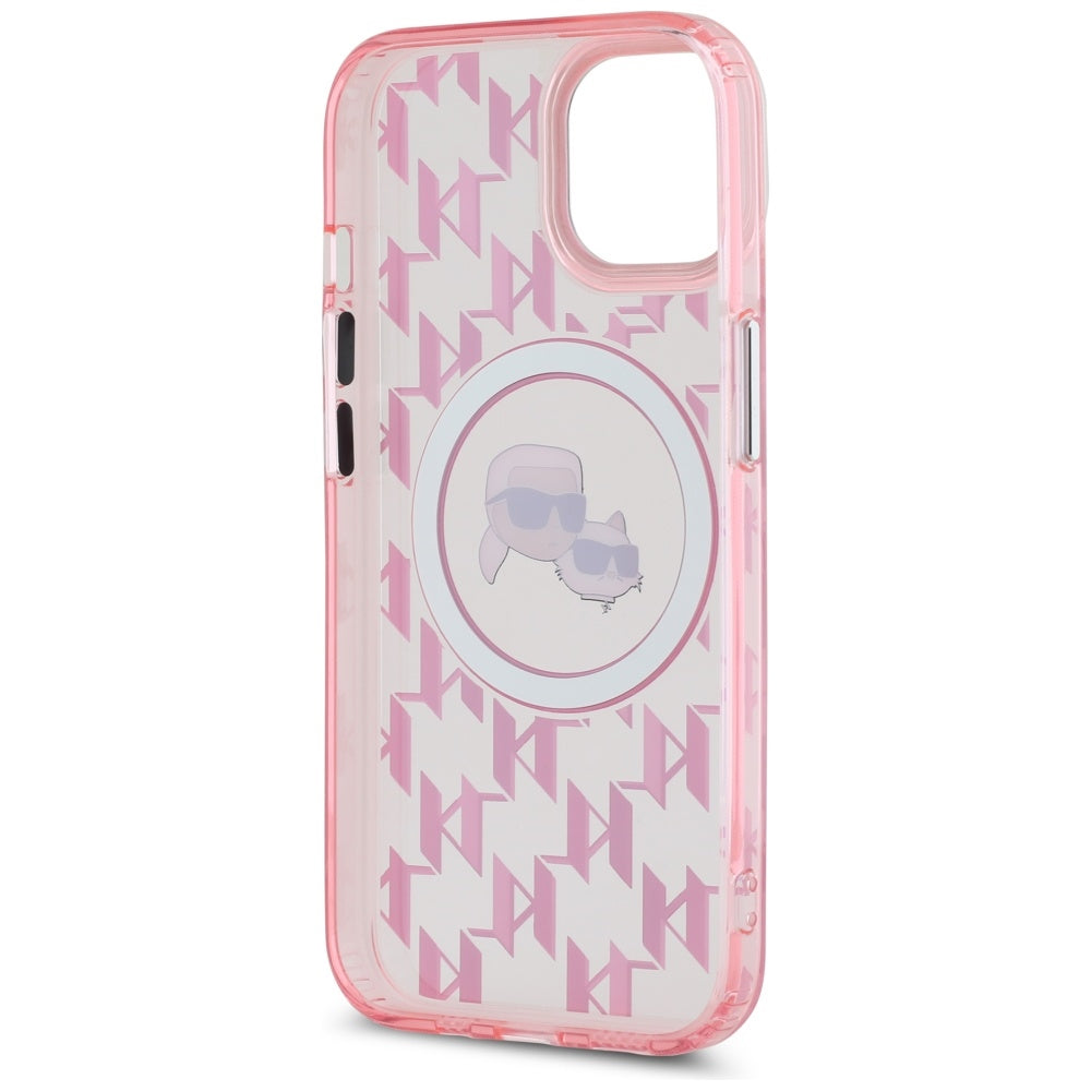 Etui MagSafe dla Apple iPhone 15, Karl Lagerfeld, IML Monogram Karl & Choupette's Heads, Różowy