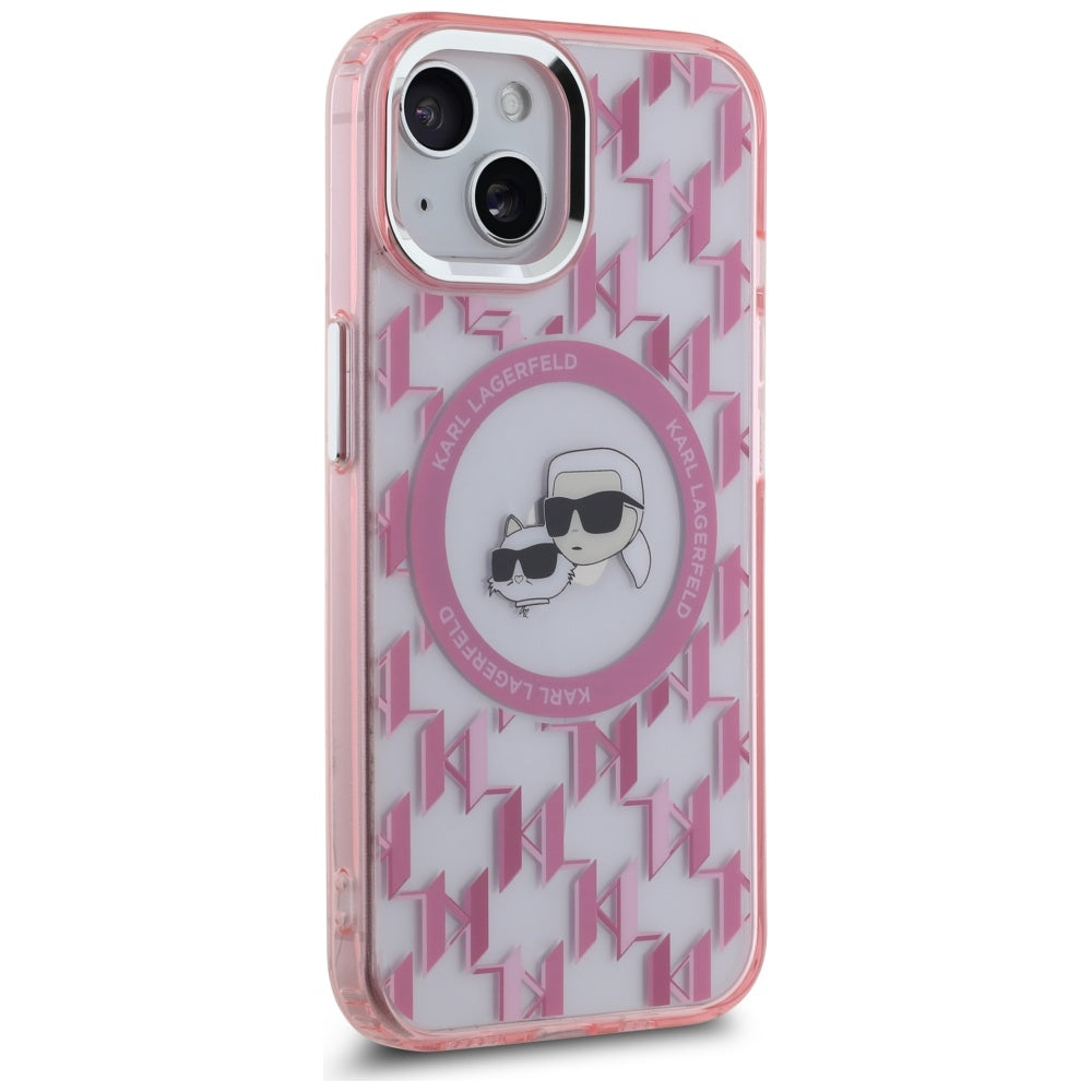 Etui MagSafe dla Apple iPhone 15, Karl Lagerfeld, IML Monogram Karl & Choupette's Heads, Różowy