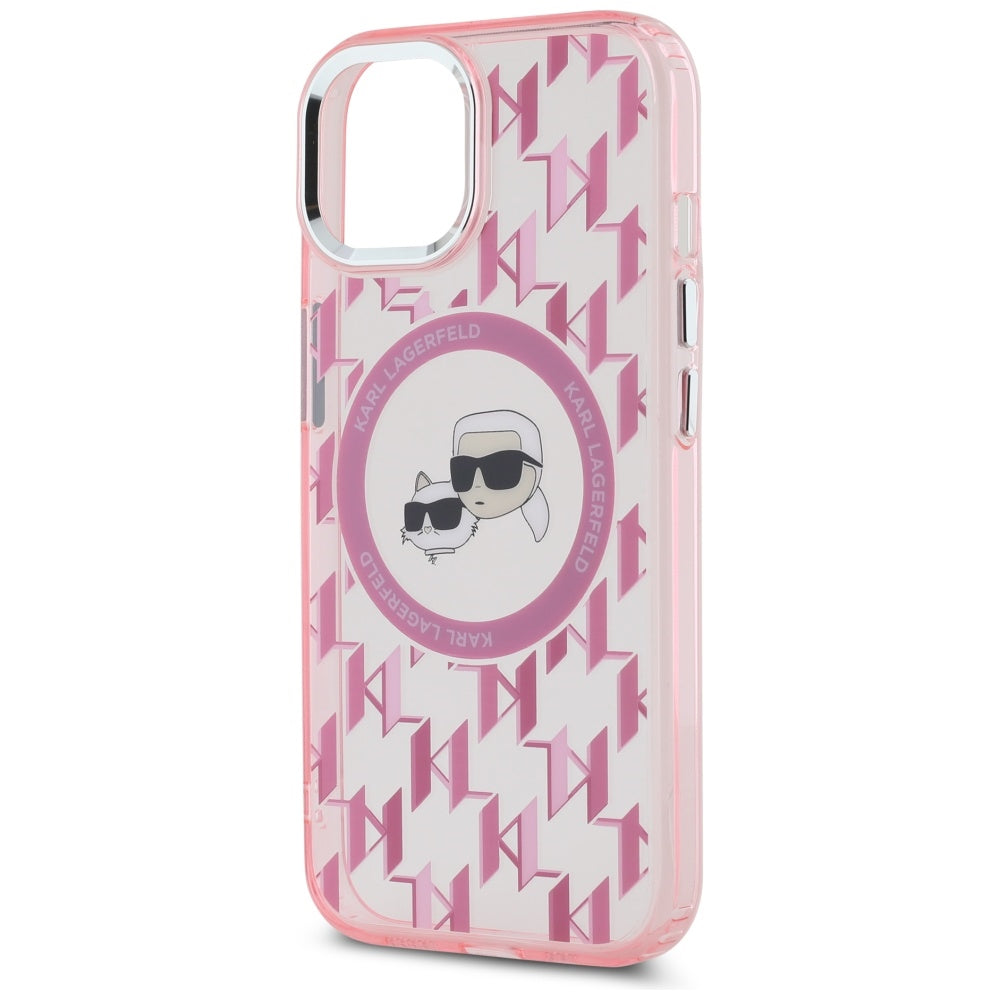 Etui MagSafe dla Apple iPhone 15, Karl Lagerfeld, IML Monogram Karl & Choupette's Heads, Różowy