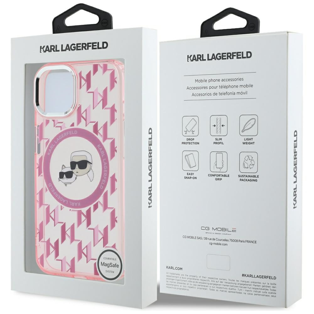 Etui MagSafe dla Apple iPhone 15, Karl Lagerfeld, IML Monogram Karl & Choupette's Heads, Różowy
