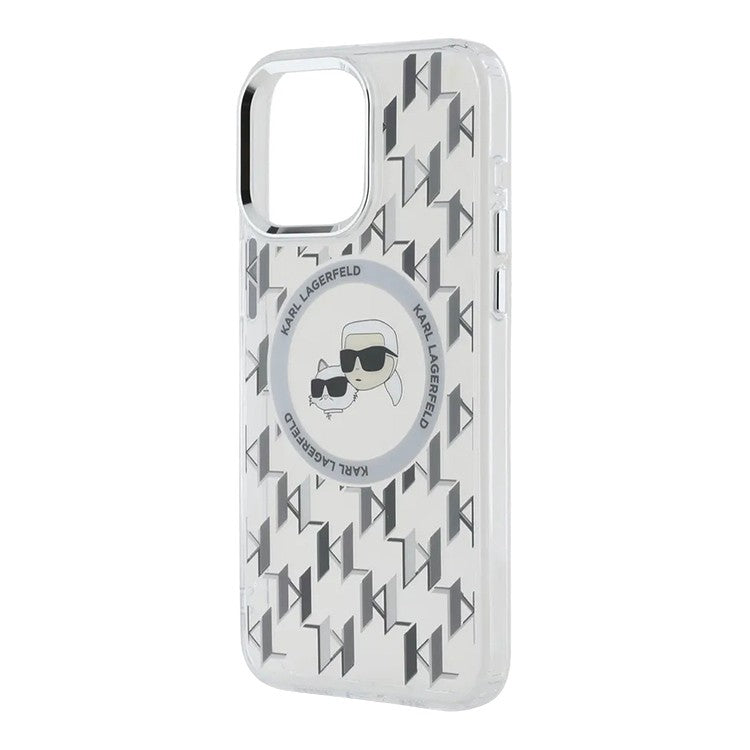 Etui MagSafe dla Apple iPhone 15, Karl Lagerfeld, IML Monogram Karl & Choupette's Heads, Przezroczyste