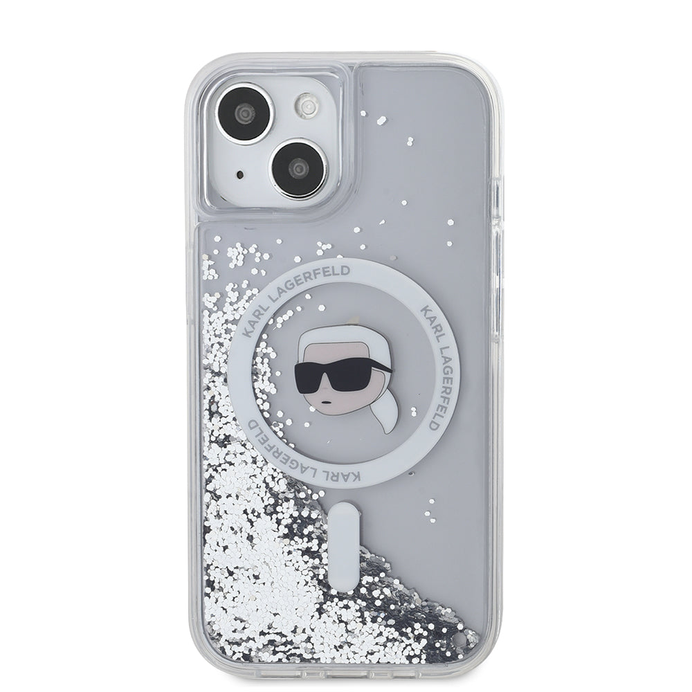 Etui MagSafe dla Apple iPhone 15, Karl Lagerfeld, Liquid Glitter Karl's Head, Przezroczyste