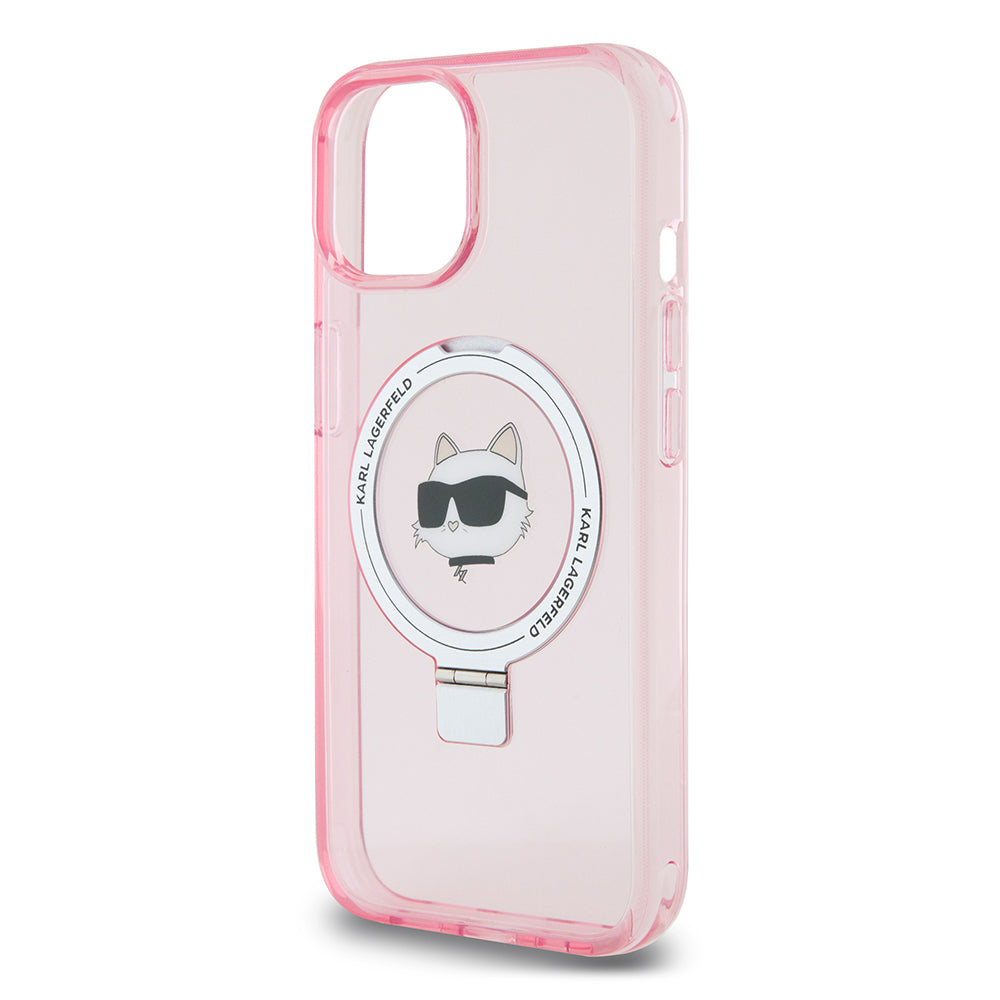 Etui MagSafe dla Apple iPhone 15, Karl Lagerfeld, Ring Stand Choupette's Head, Różowy