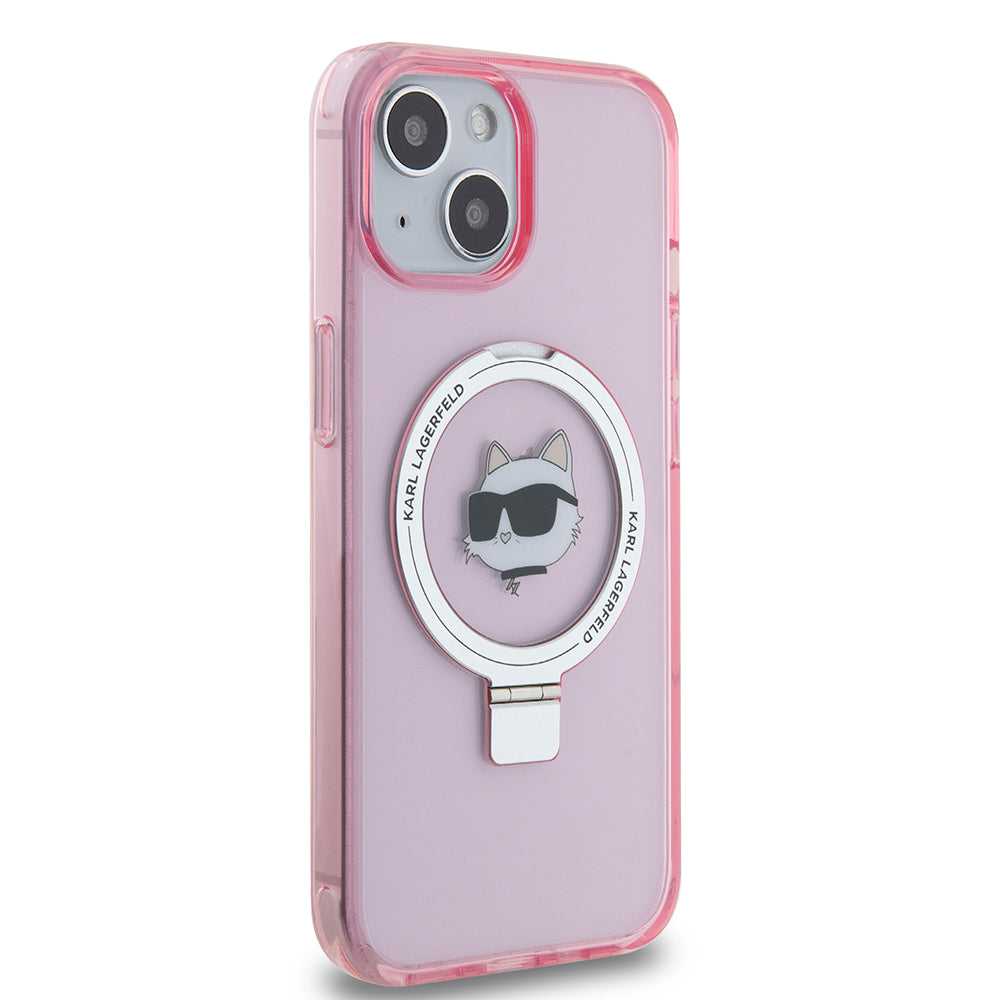 Etui MagSafe dla Apple iPhone 15, Karl Lagerfeld, Ring Stand Choupette's Head, Różowy