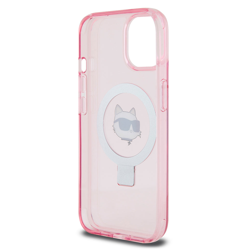 Etui MagSafe dla Apple iPhone 15, Karl Lagerfeld, Ring Stand Choupette's Head, Różowy