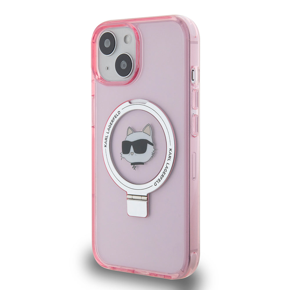 Etui MagSafe dla Apple iPhone 15, Karl Lagerfeld, Ring Stand Choupette's Head, Różowy