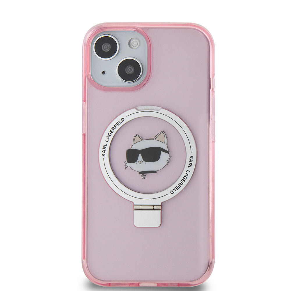 Etui MagSafe dla Apple iPhone 15, Karl Lagerfeld, Ring Stand Choupette's Head, Różowy