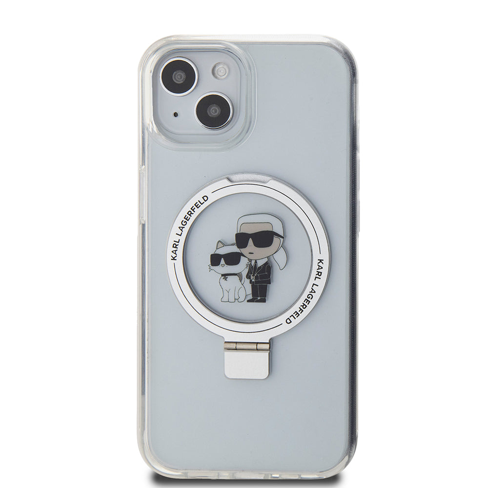 Etui MagSafe dla Apple iPhone 15, Karl Lagerfeld, Ring Stand Karl & Choupette, Białe