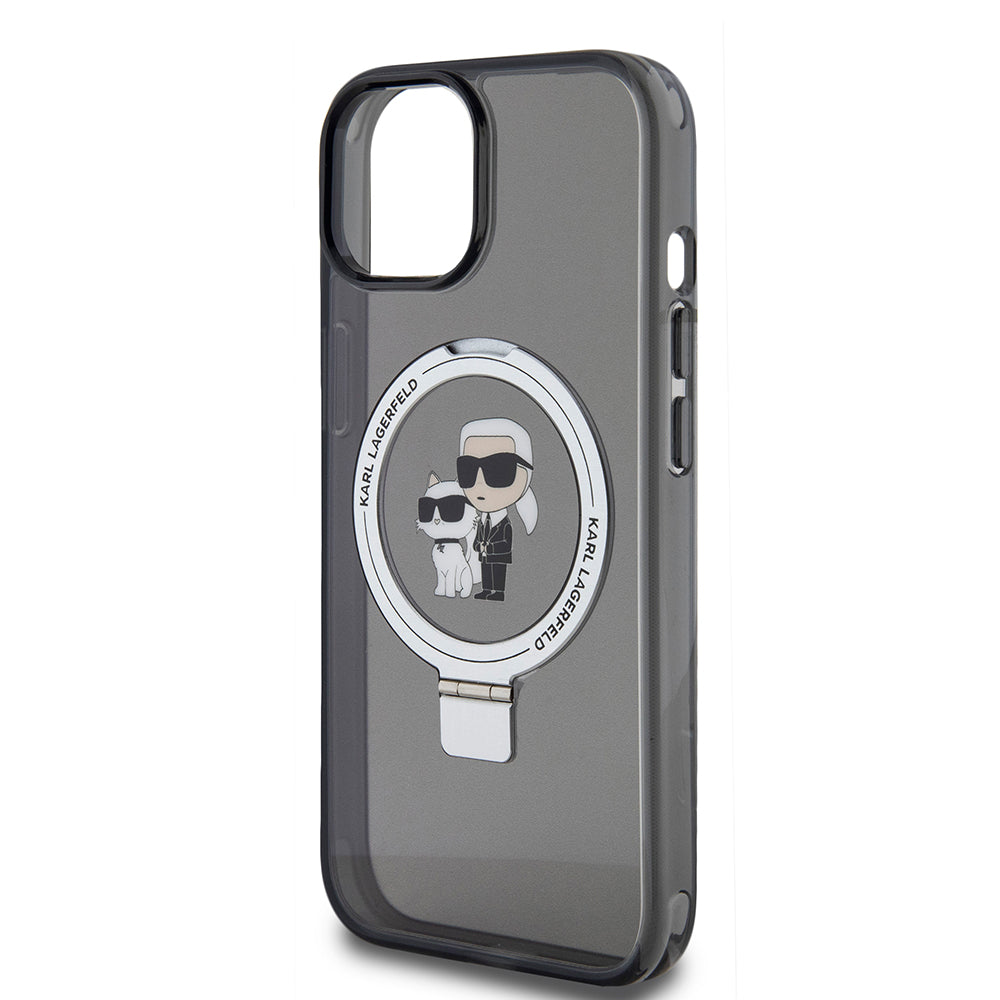 Etui MagSafe dla Apple iPhone 15, Karl Lagerfeld, Ring Stand Karl & Choupette, Czarne
