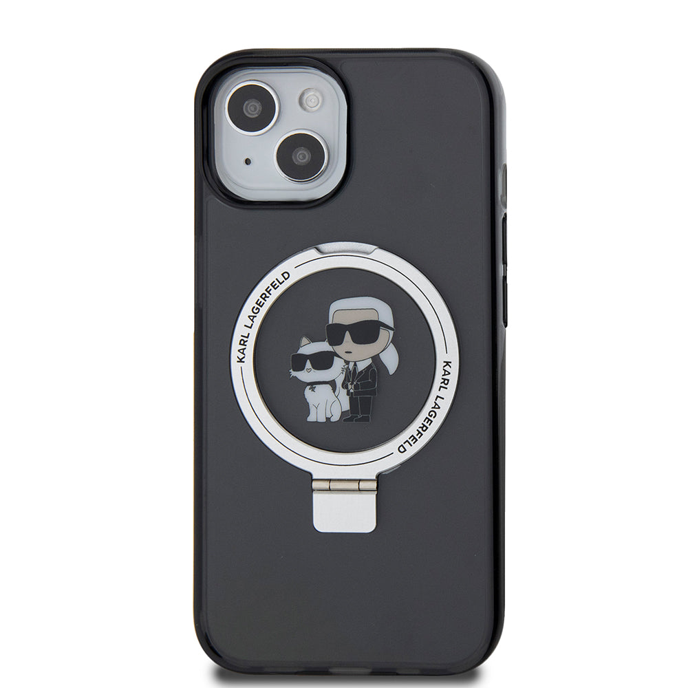 Etui MagSafe dla Apple iPhone 15, Karl Lagerfeld, Ring Stand Karl & Choupette, Czarne