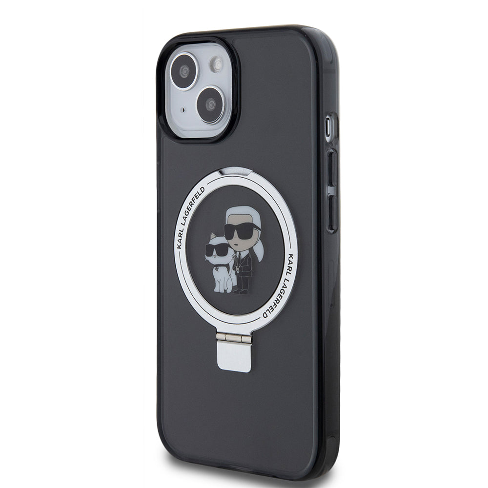 Etui MagSafe dla Apple iPhone 15, Karl Lagerfeld, Ring Stand Karl & Choupette, Czarne